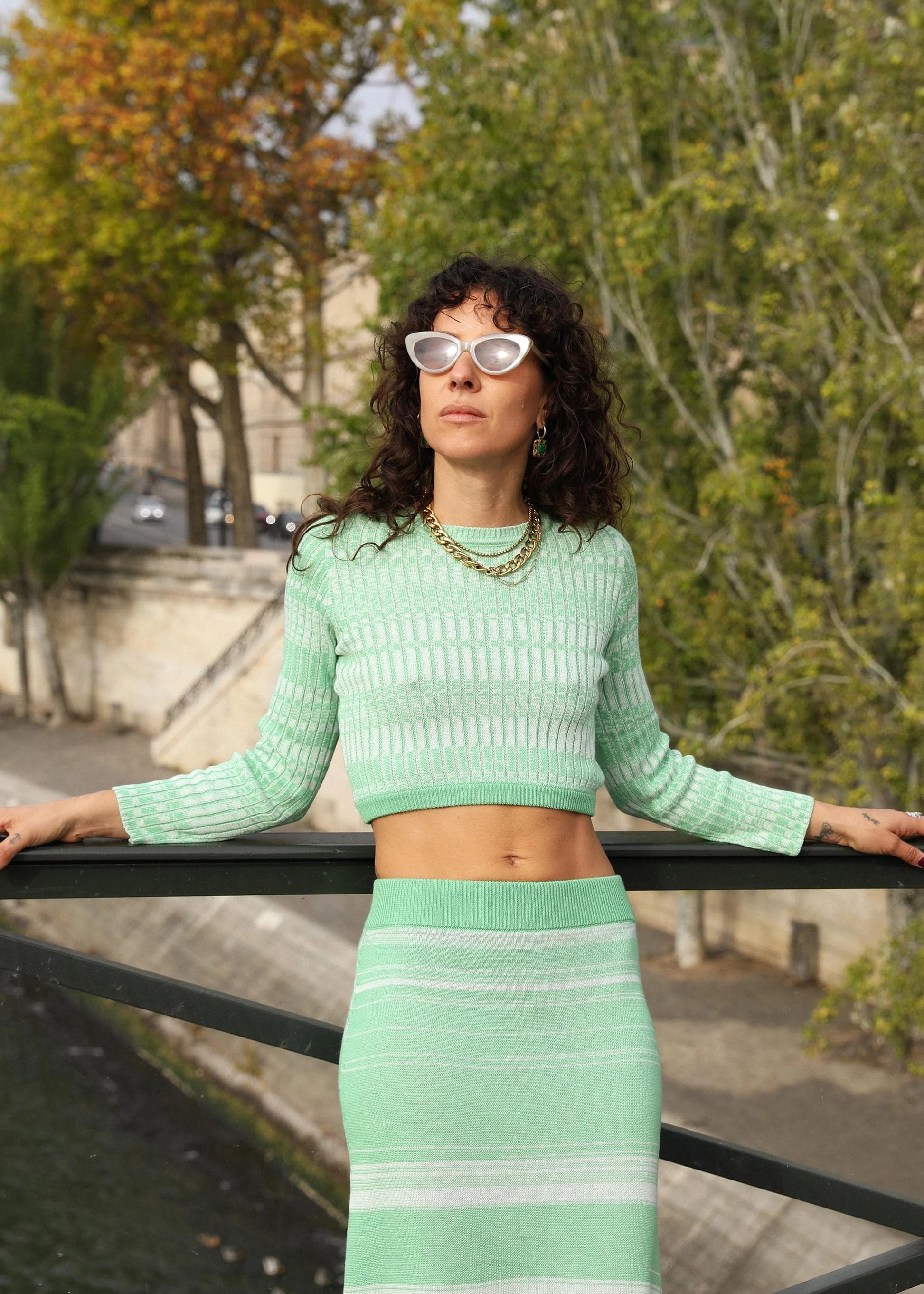 Andean Lina Long Sleeve Top / Green White