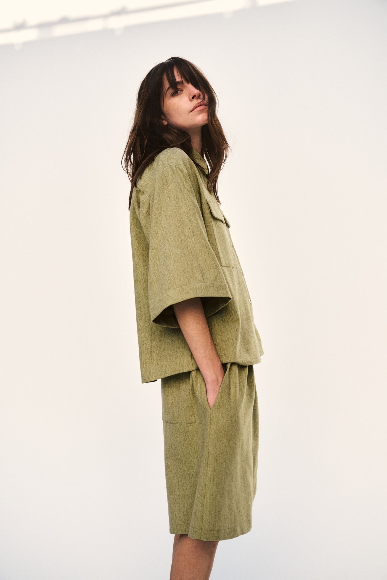 Textured Weave Shirt - Green Fleck