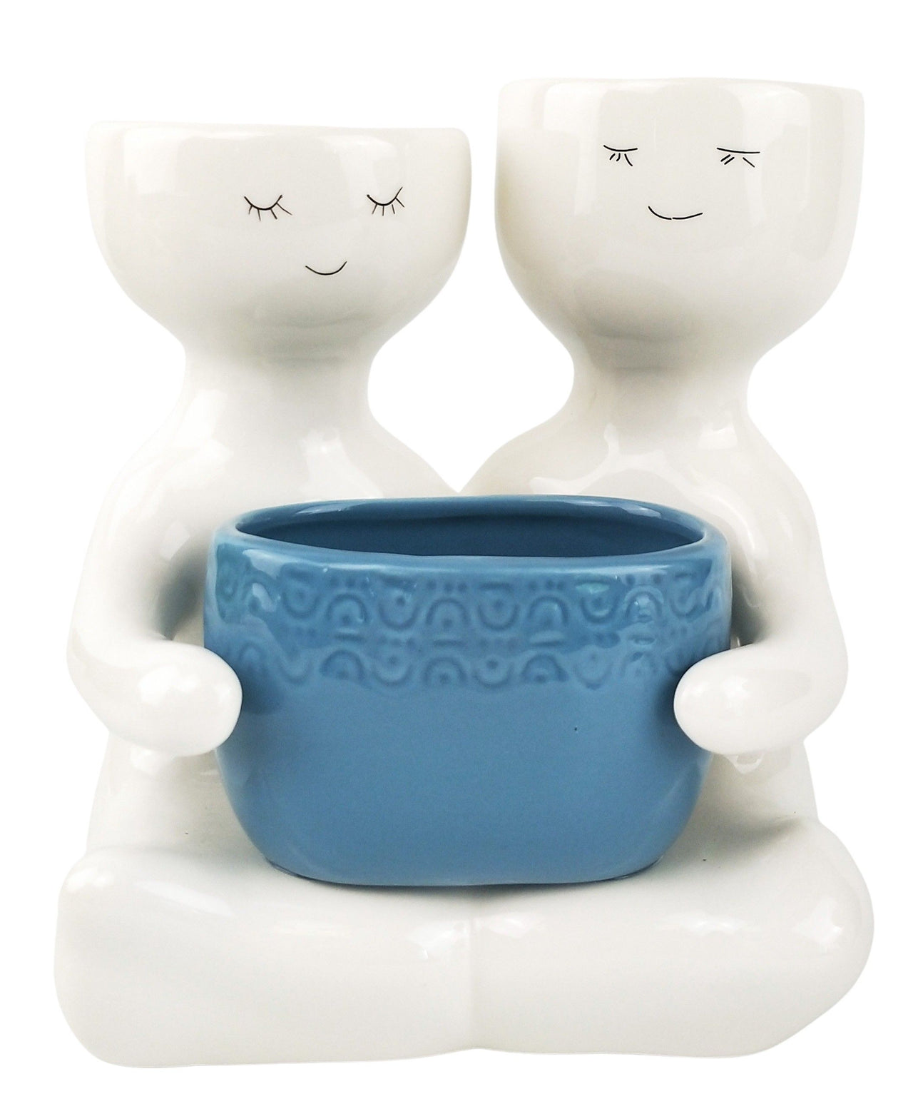 Friends holding a pot - dusty  blue